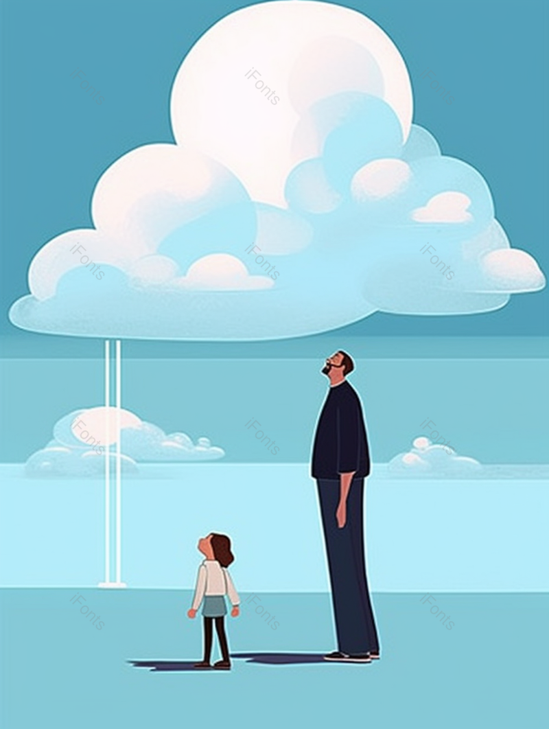 父亲节卡通插画父亲和孩子看天空的场景,插画/手绘图,插画/手绘图库,插画/手绘图下载,插画/手绘